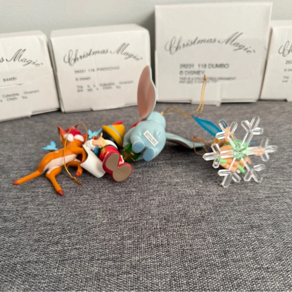 Disney Grolier Vintage 90s Lot of 4 Christmas Magic Ornaments Bambi Pinocchio